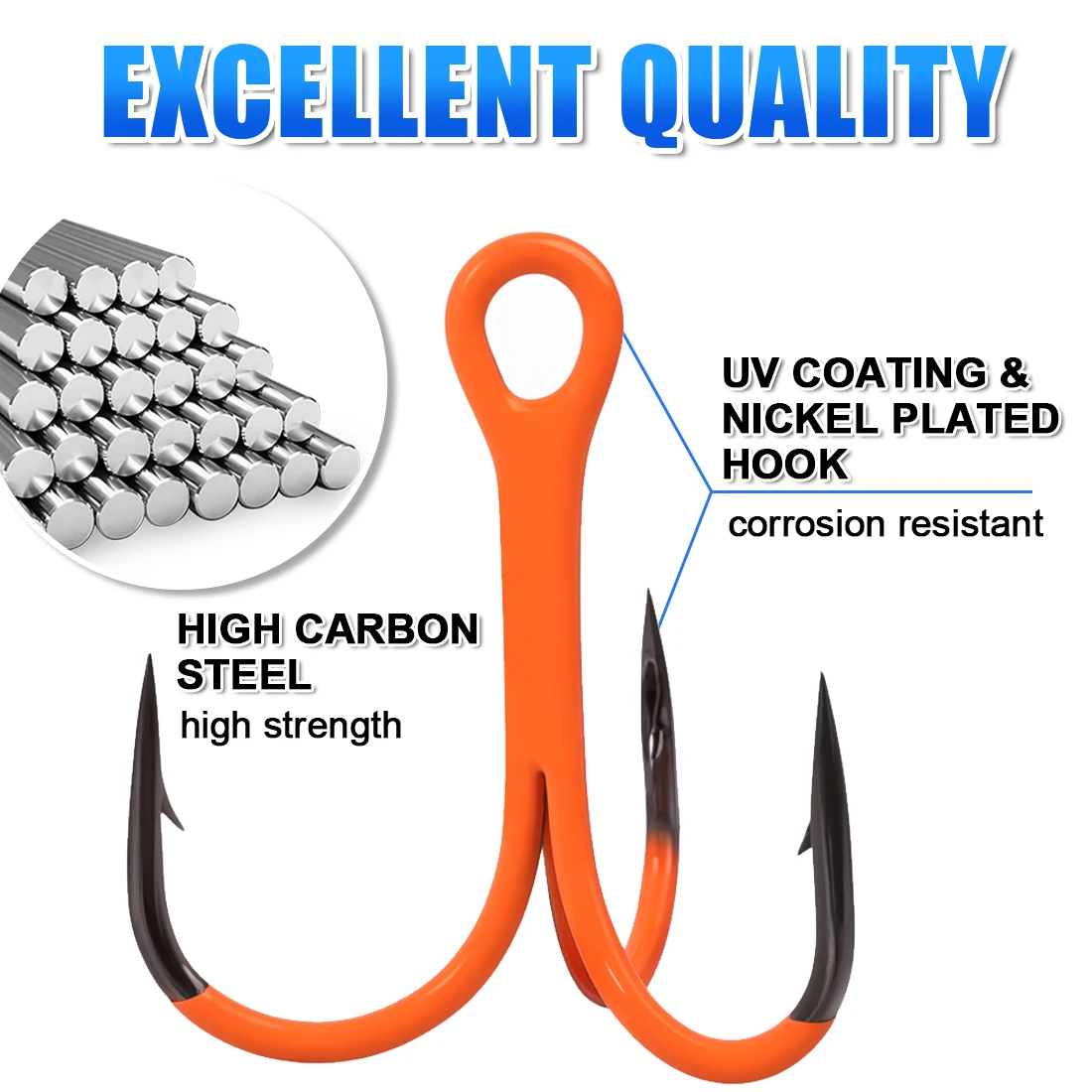 FishTrip 2X anzuelos triples fuertes punto recubierto de UV anzuelo de pesca con señuelo naranja anzuelos anticorrosión de lubina de agua salada de acero alto en carbono - imagen 2