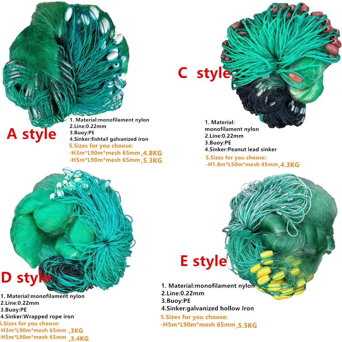 Redes De enmalle De Pesca De nailon monofilamento, red De plomo De 3 capas para mar, Red De Pesca rápida aggrabado, red De pescado De 3kg -6kg - imagen 2