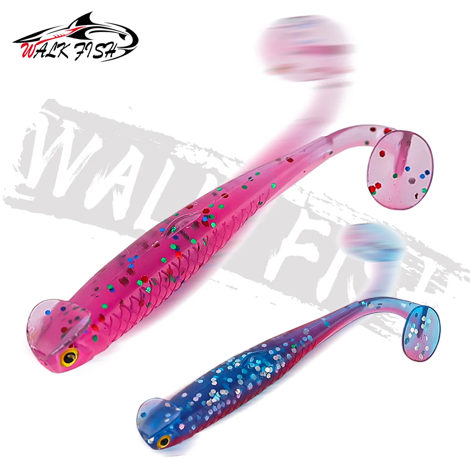 WALK FISH-señuelo suave con cola de gallo, 5 uds./10 Uds., 6cm/1,3g, realista con ojos 3D, cebo biónico de PVC para lubina, trucha, acción multig - imagen 2