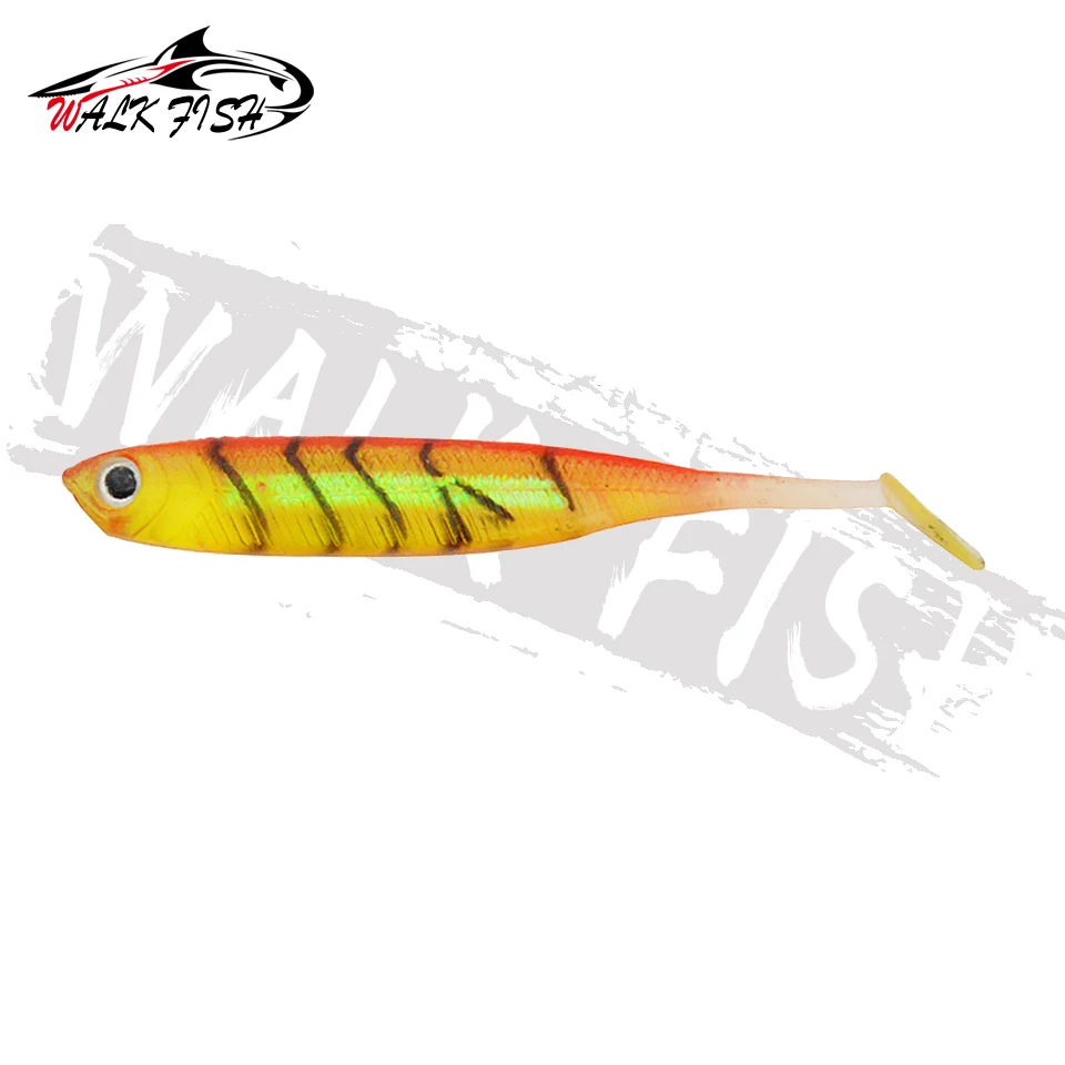 WALK FISH-señuelo de pesca suave, 7,5 cm, 2,1g, cola en T, Color arcoíris, lentejuela, giratorio, 5 unids/lote - imagen 3