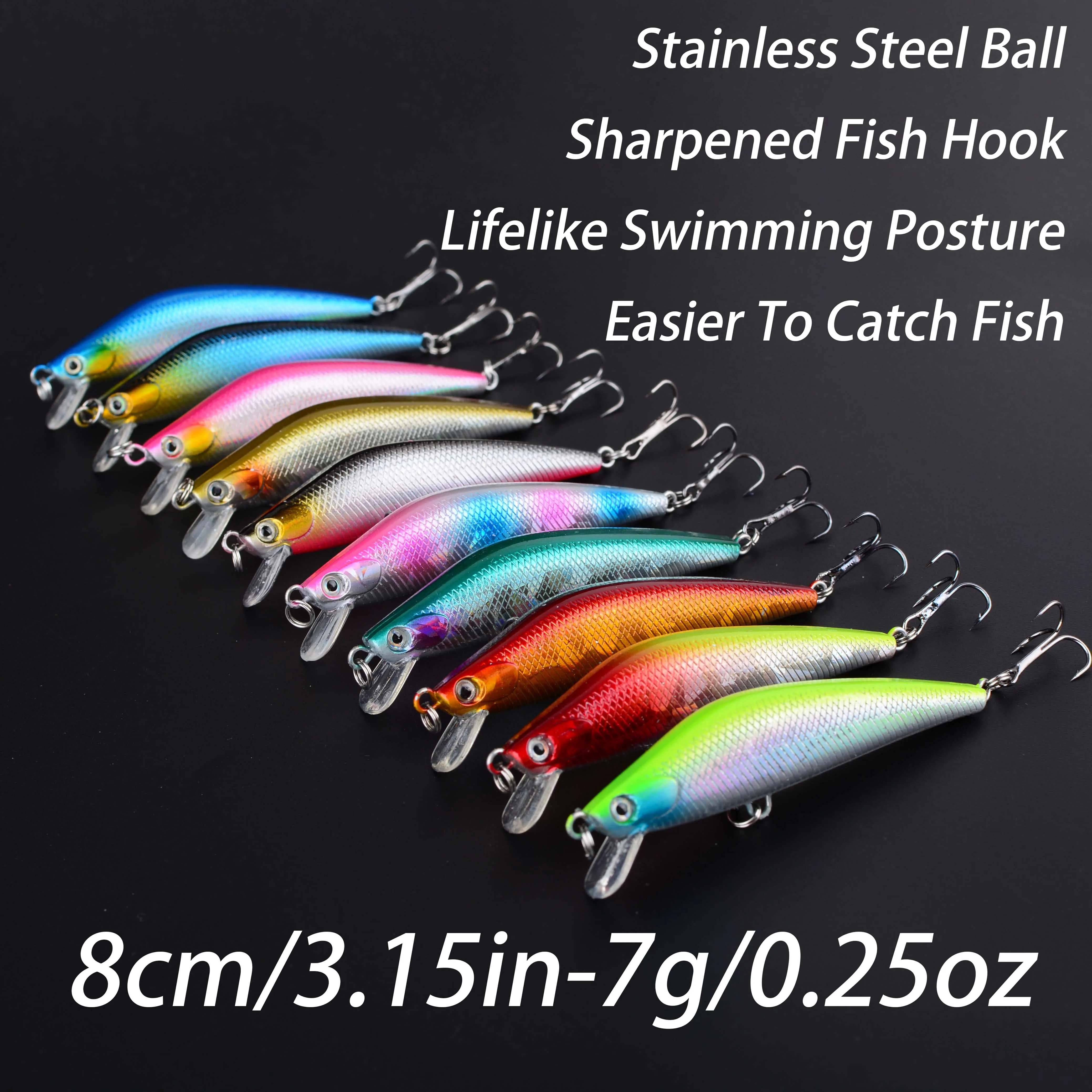 10 Uds Minnow señuelo de Pesca lubina cebo duro Artificial Crankbait ojos 3D cebos de plástico Wobbler aparejos de Pesca Pesca - imagen 2