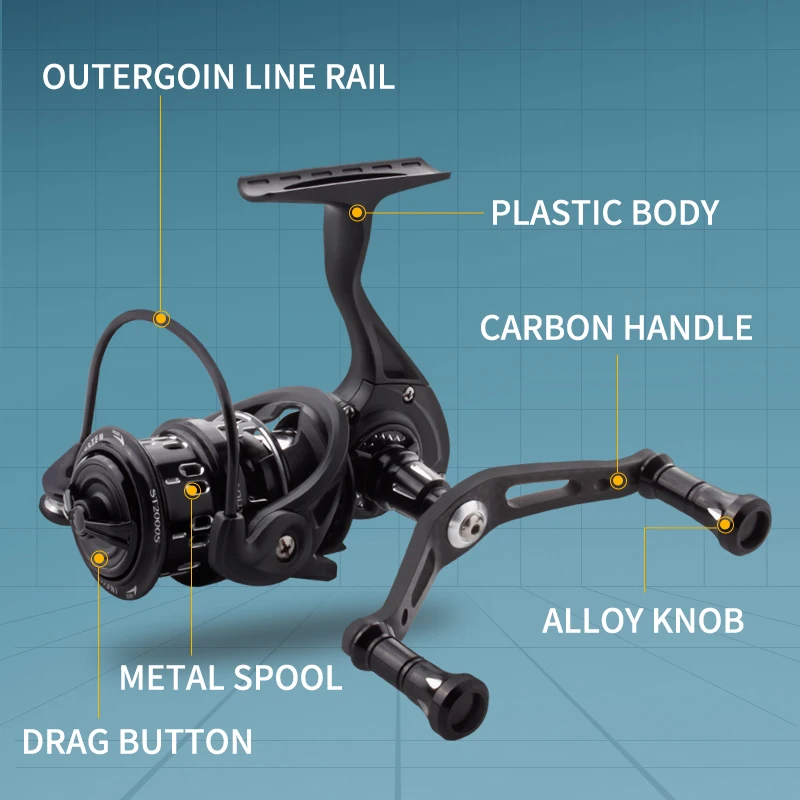 Kawa-carrete de pesca giratorio, rueda de pesca, arrastre máximo 3/5/6kg, 8 + 1 rodamientos, carrete ligero de aleación de 166g, perilla de mango de goma - imagen 5