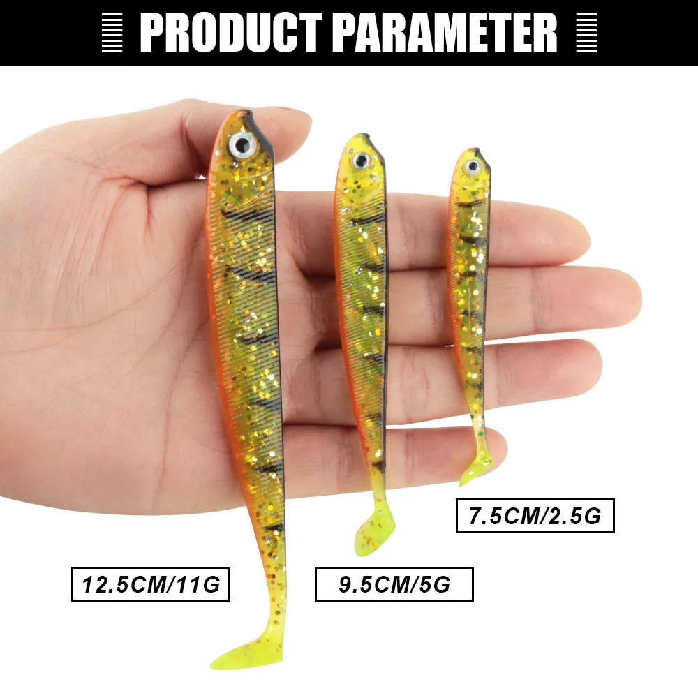 Spinpoler 7,5 cm 9,5 cm 12,5 cm cebo suave señuelo de Pesca Shad Swimbait cola de paleta perca de goma Jighead Carolina/Texa Rig aparejos de Pesca - imagen 3