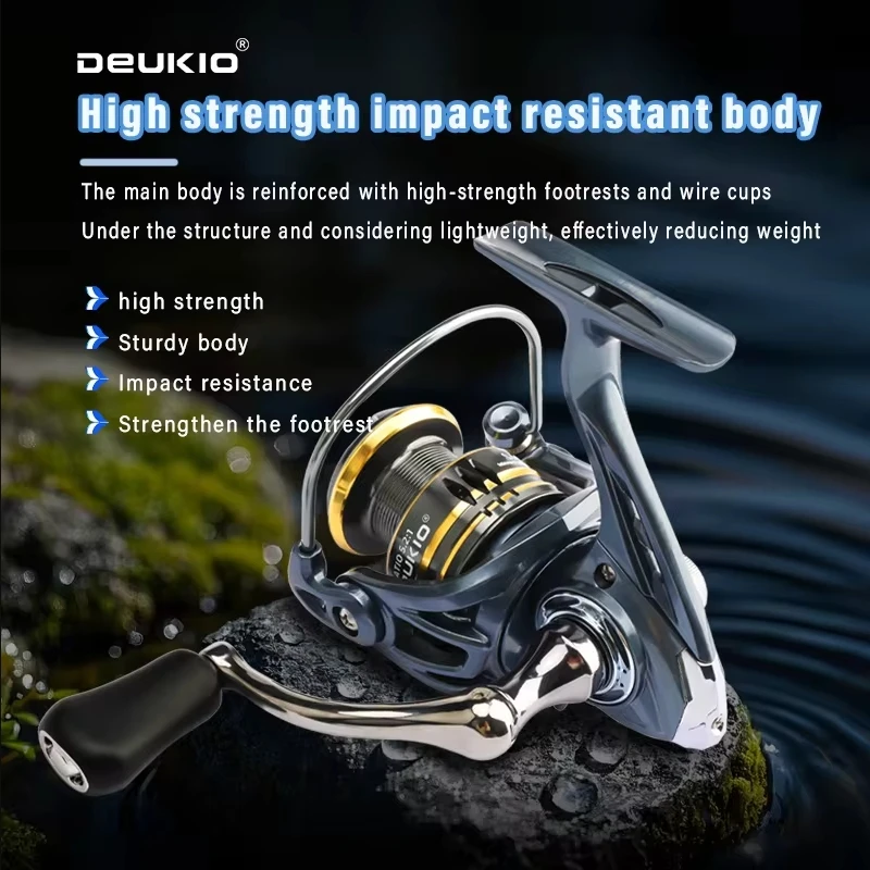 Carrete de pesca giratorio DEUKIO sin huecos 1 + 1 rodamientos de bolas mango de carrete CNC 5,2: 1 relación de engranaje 12kg arrastre máximo bobina de pesca de agua salada - imagen 5