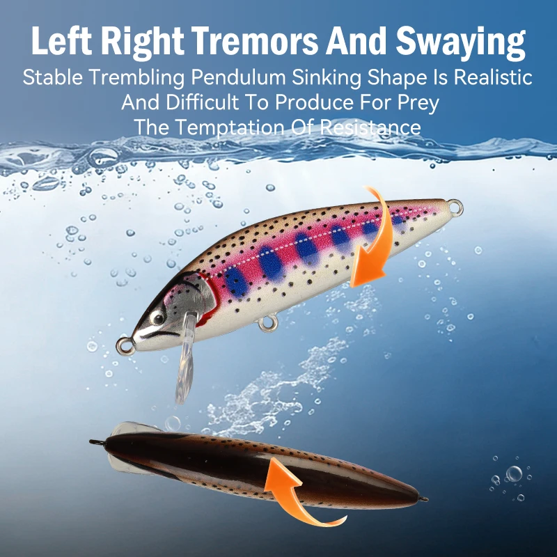 Leydun Sinking Minnow Vissen Lokt 55mm 4.7g 75mm 10.5g Kunstmatige Forel Lokken Stream Lake Jerkbait wobblers Harde Swimbaits - imagen 3