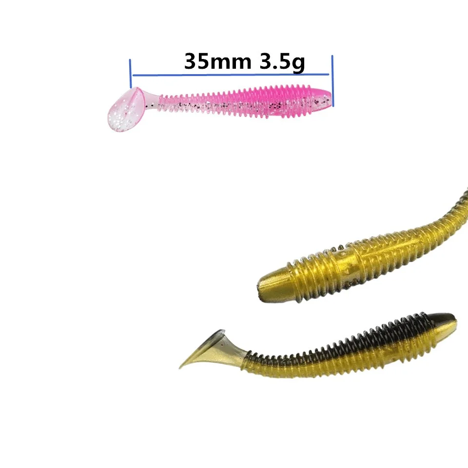 Swolfy-Mini señuelo de Pesca suave, 100g/cm 0,37, gusano pequeño Ttail, Wobbler Isca, carpa, aparejos de Pesca artificiales, 3,5 piezas - imagen 5