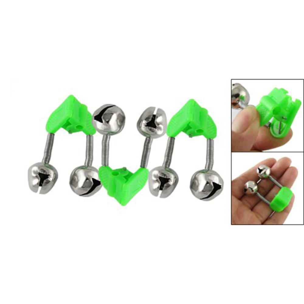 5 uds alarmas de mordedura de pesca caña de pescar campana abrazadera punta Clip campanas anillo ABS verde accesorio de pesca campanas de Metal al aire libre - imagen 2
