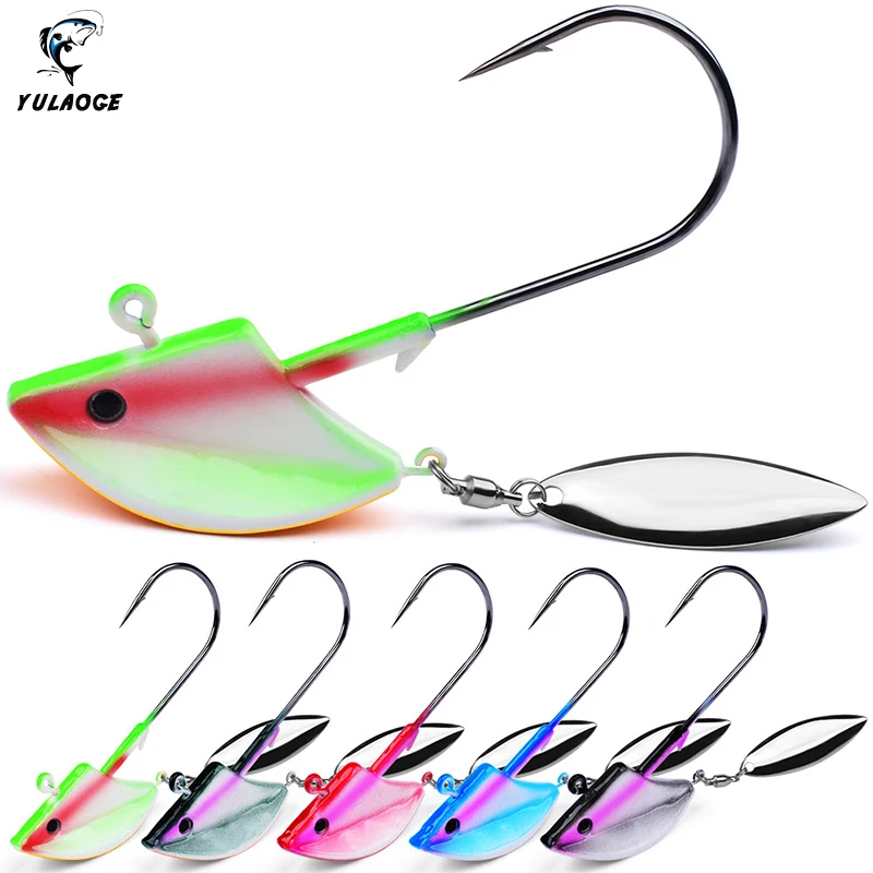 Anzuelo de gusano JIG 7G con lentejuelas giratorias, anzuelos de pesca con punta de plomo para aparejos de pesca de gusanos blandos, cebos duros