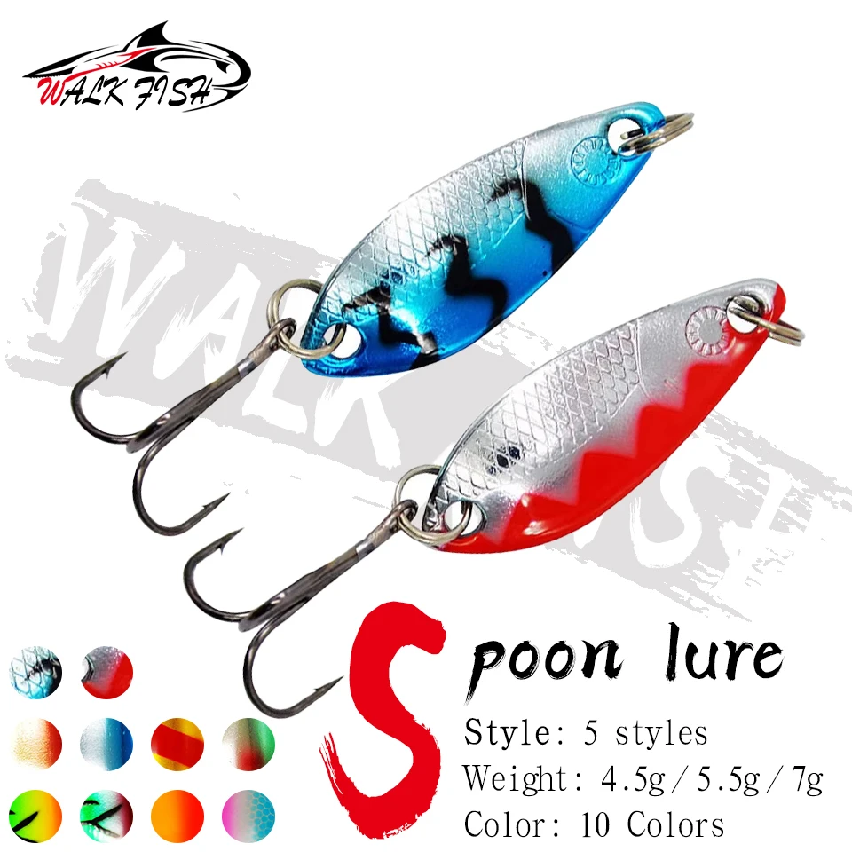 WALK FISH-señuelo de pesca con cuchara, Spinner de colores con lentejuelas, boca volteada de Metal, lubina, boca de caballo, cebo Artificial duro, 4,5g