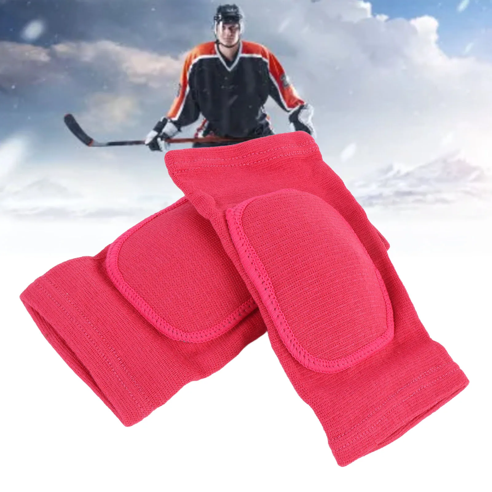 2 pares de rodilleras protectoras de rodilla transpirables de alta elasticidad para patinaje sobre hielo, correr, rodilleras rojas para Hockey - imagen 4