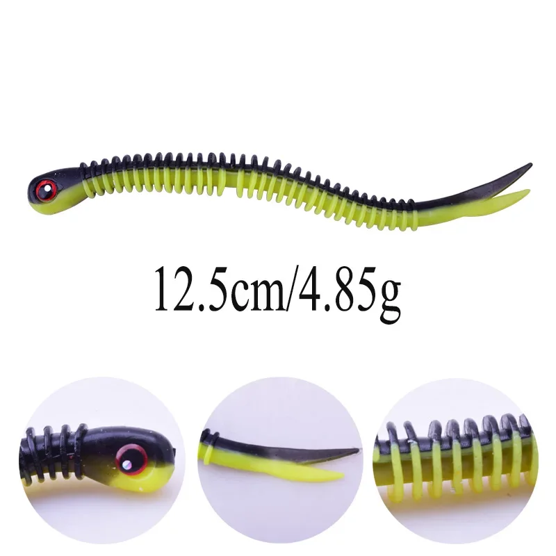 Cebo suave de pesca con volumen en espiral, 5 uds., 12,5 cm, 4,8g, pez negro Artificial, equipo de pesca de lubina a rayas, aparejos, señuelos giratorios - imagen 2