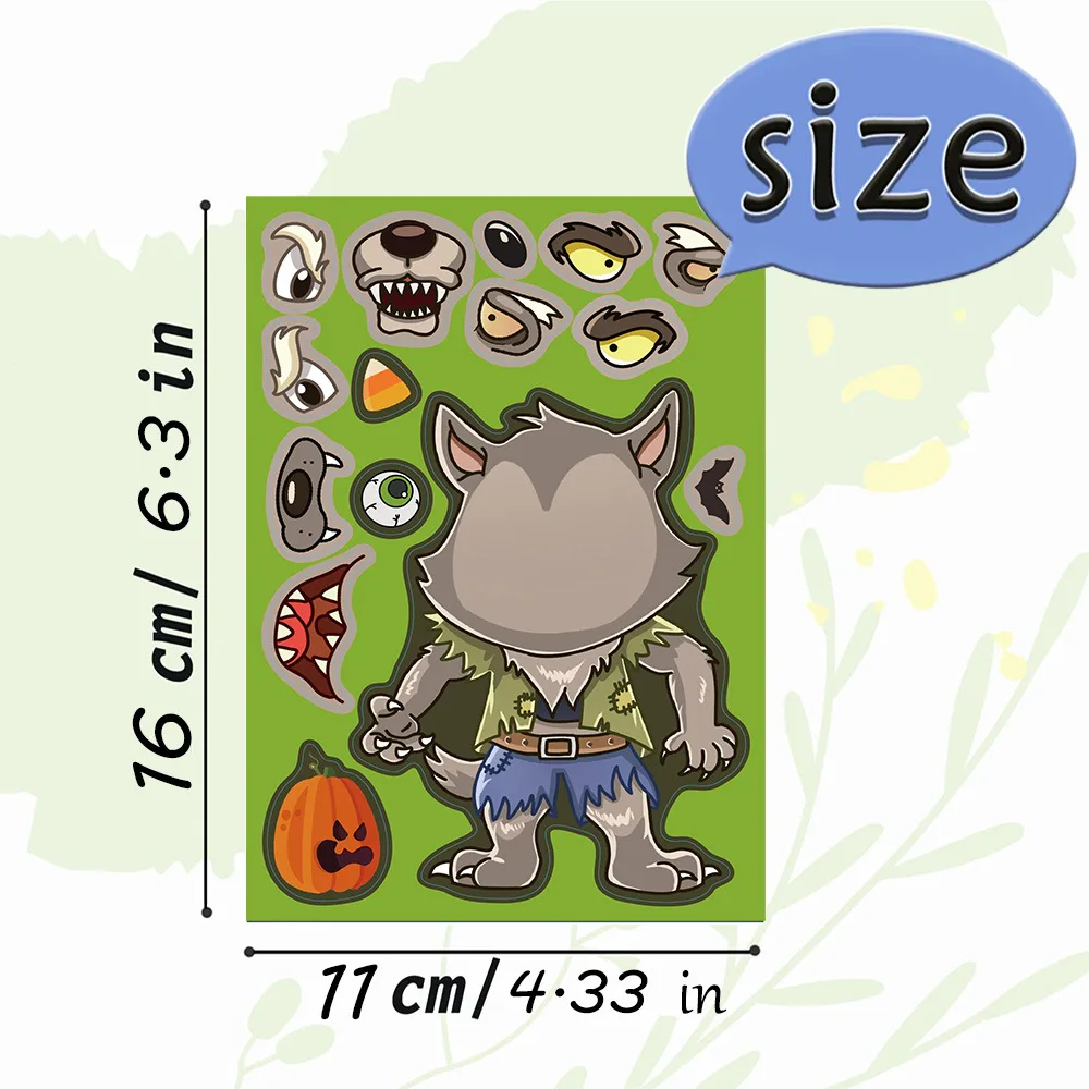 8 hojas de pegatinas de rompecabezas DIY para niños de Halloween, juegos de unicornio, hacer una cara, pegatinas divertidas para montar, juguetes educativos para niños - imagen 5