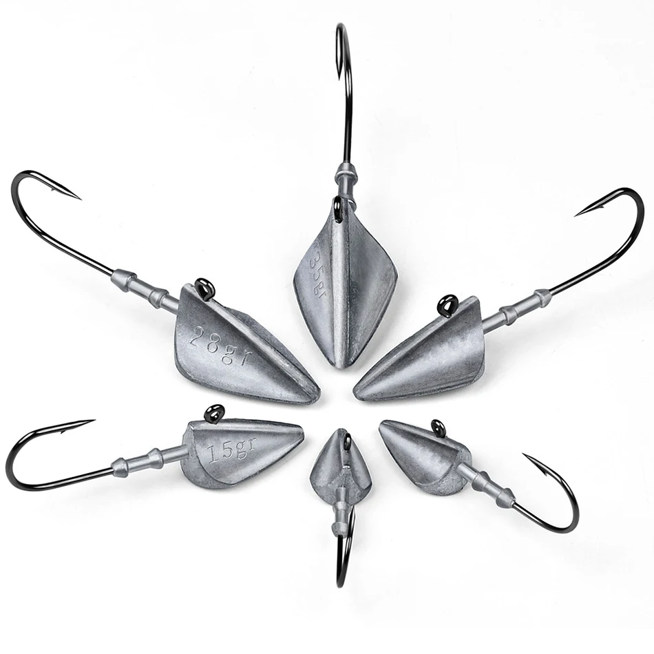 Anzuelos de cabeza triangular 7g 10g 15g 21g 28g 35g anzuelo de pesca tipo barco anzuelo de gusano suave anzuelo de señuelo cabeza de plantilla anzuelos de aparejos de pesca - imagen 5