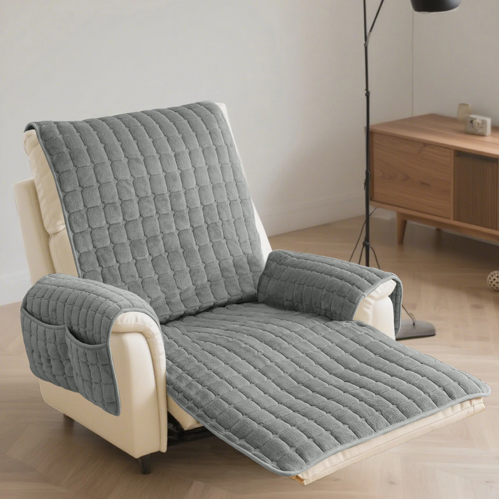 Recliner Sofa Cover Flannel Plush Chair Covers Armchair Slipcovers with Pockets Relax Non Slip Couch Slipcovers Sofa Protector - imagen 5