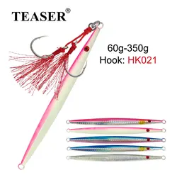 TEASER-señuelo de Metal J5, cebo de lápiz de agua salada de hundimiento rápido con gancho de asistencia, 60g, 80g, 160g, 200g, 250g, 300g, 350g
