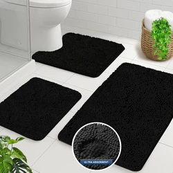 Juego de 3 alfombrillas de baño en forma de U antideslizantes de chenilla