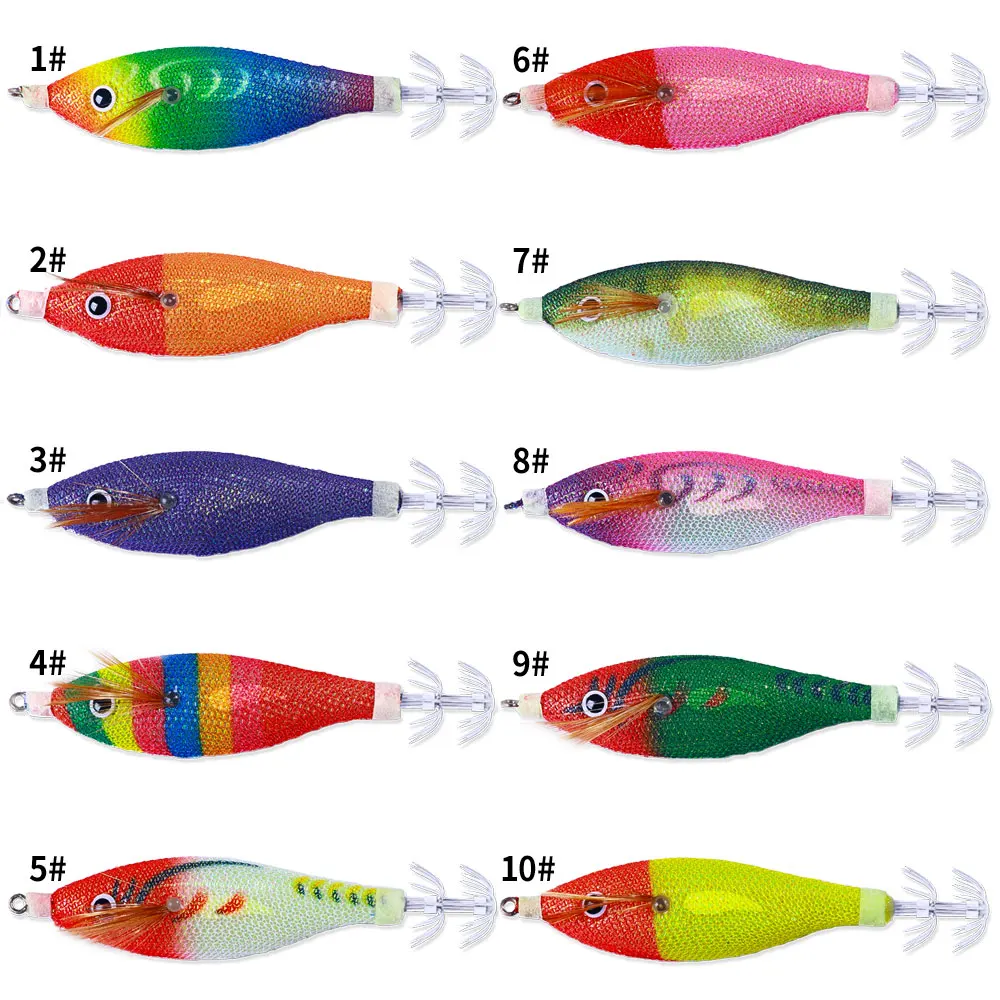 Plantillas de calamar de 9cm, 8g, 10cm, 10g, señuelo de pesca, anzuelo de calamar Artificial, cebos de Jigging para pesca en el mar, kit de caja luminosa de sepia - imagen 2
