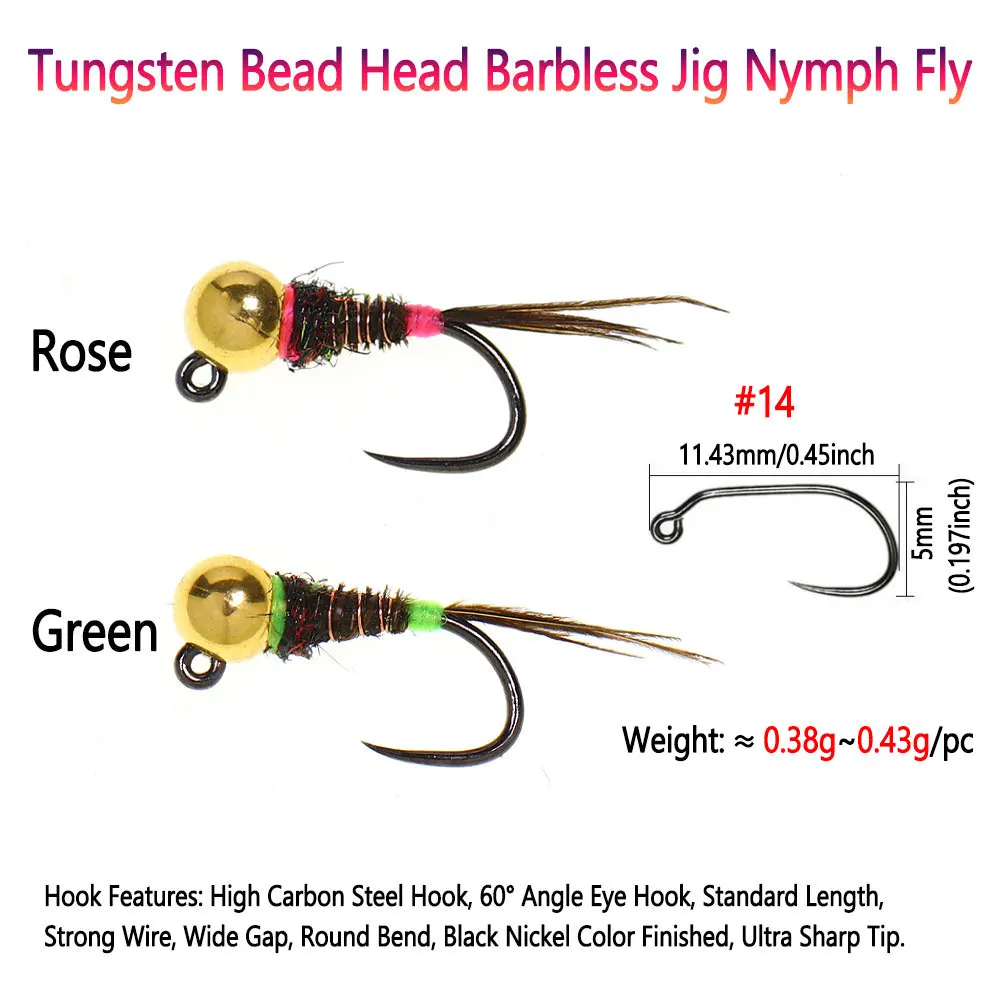 Bimoo 6PCS # 14 cabeza de cuentas de tungsteno plantilla sin púas Ninfa cola de faisán húmeda Euro Ninfa hundimiento rápido Perdigon mosca trucha Señuelos de pesca - imagen 3