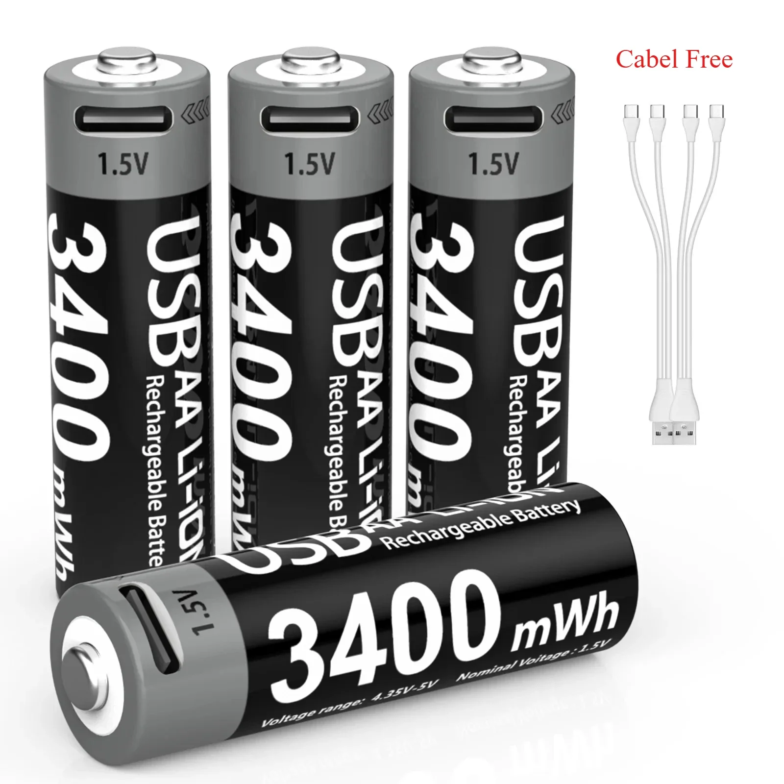 Baterías litio AA recargables USB-C 1.5V 3400mAh para cámaras de caza - imagen 5