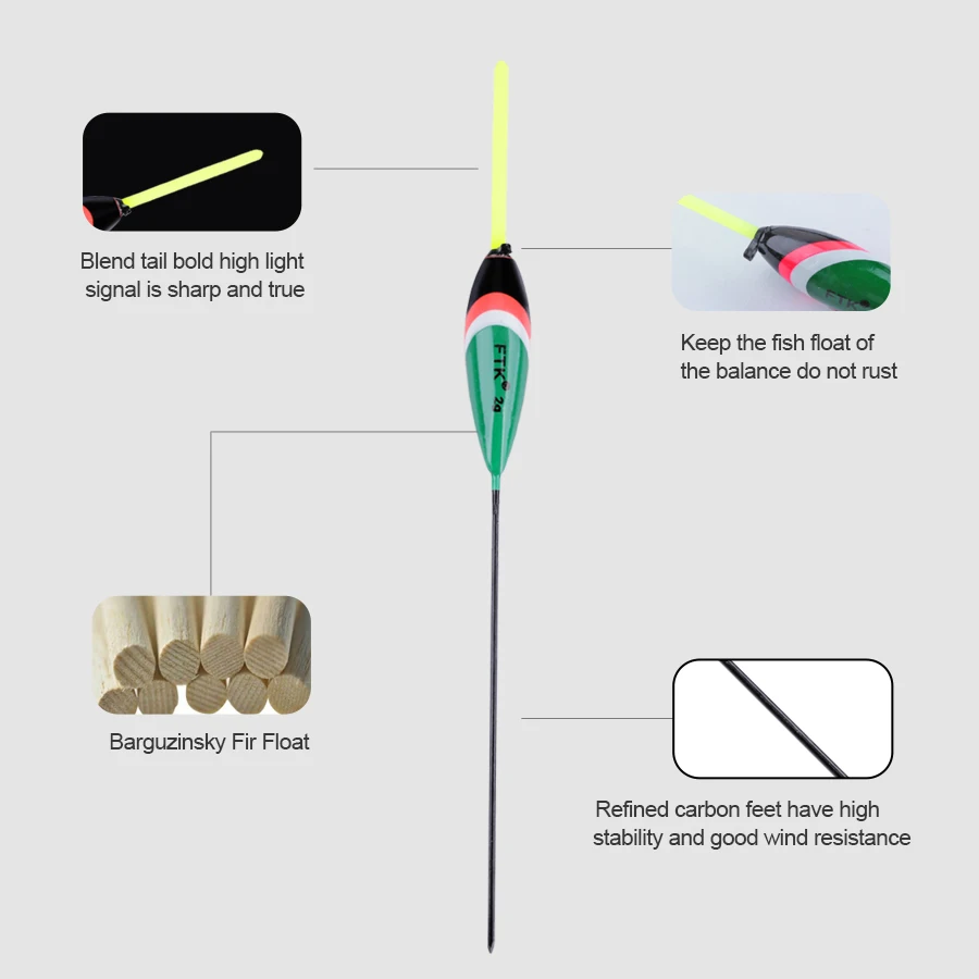 NGB 10 Uds Barguzinsky Fir flotador de pesca de carpa 1g 2g 3g 4g 5g Bobber Light Stick flotador boya para aparejos de pesca - imagen 4