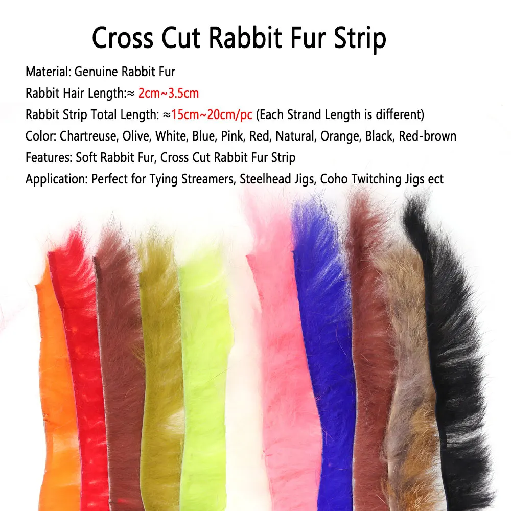 Bimoo, 4 Uds., tiras de piel de conejo de corte cruzado, tiras Zonker de pelo de liebre, Material para atar moscas, serpentinas, plantillas Steelhead, plantillas Coho Twitching - imagen 2