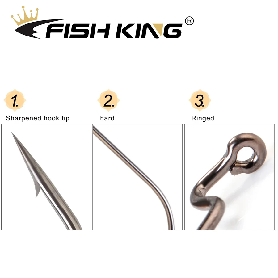 FISH KING-anzuelo de manivela de alta resistencia, anzuelo de púas, pesca de acero al carbono para señuelo de pesca suave, anzuelos de manivela de vientre ancho - imagen 3
