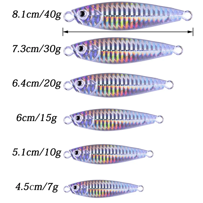 Señuelo de pesca con plomo láser, 6 uds., plantilla de Metal, Leurre 7g 14g 20g 30g 40g, ojos 3D, pesca en el mar, cebos duros Wobbler - imagen 4