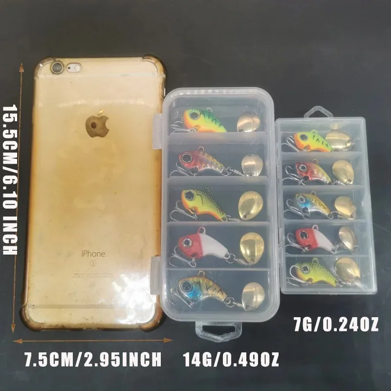 Kit de Señuelos de Pesca de 5 piezas, cebo Artificial VIB de Metal, cuchara giratoria que se hunde, Señuelos de Pesca, plantillas, aparejos de pesca - imagen 4
