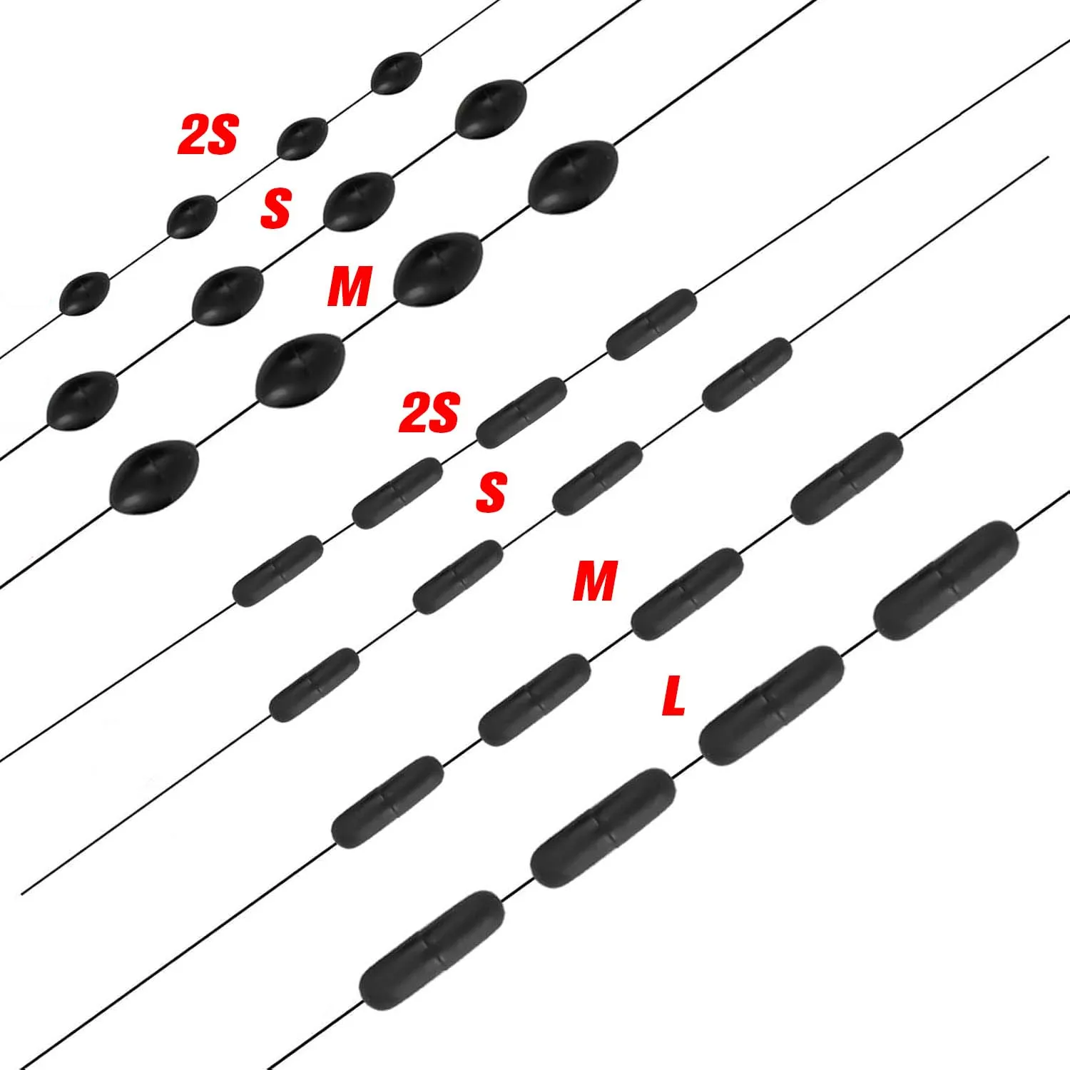 ZUKIBO 600 Uds 100 grupo conjunto de frijoles espaciales de goma tapón ovalado pesca Bobber tanque parada flotador pesca 6 en 1 parada de pesca de alambre - imagen 3