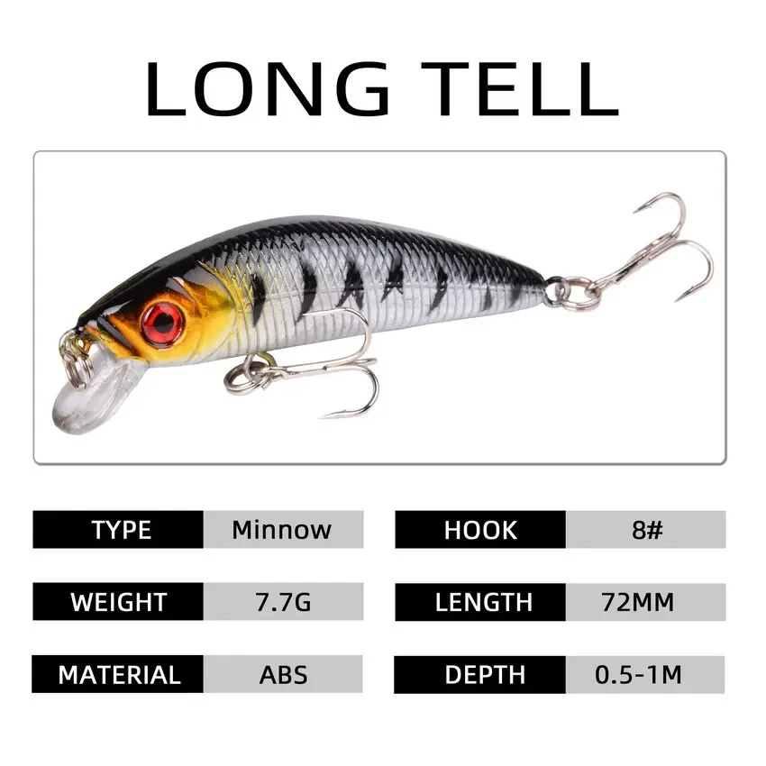 8 unids/set ojos 3D cebo de Pesca 72mm 7,5g lubina Minnow señuelos con anzuelos triples Crankbaits duros artificiales Lucio carpa aparejos de Pesca - imagen 4