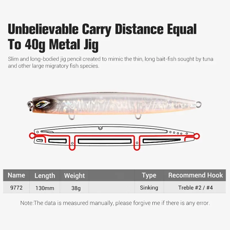 Noeby-señuelo de pesca de lápiz de 8 piezas, 130mm, 38g, Stickbait, Jigs de hundimiento Variable, cebo duro Artificial de fundición larga para pesca en el mar - imagen 2