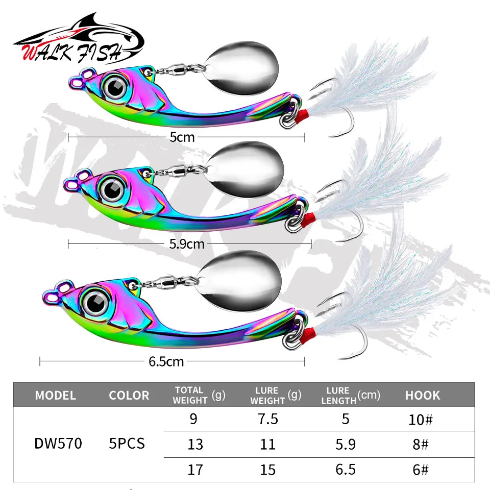 WALK FISH-Cebo giratorio de Metal Vib, señuelo de Pesca, cuchara giratoria, Wobbler, hundimiento, cebo duro con lentejuelas, 9g, 13g, 17g - imagen 3