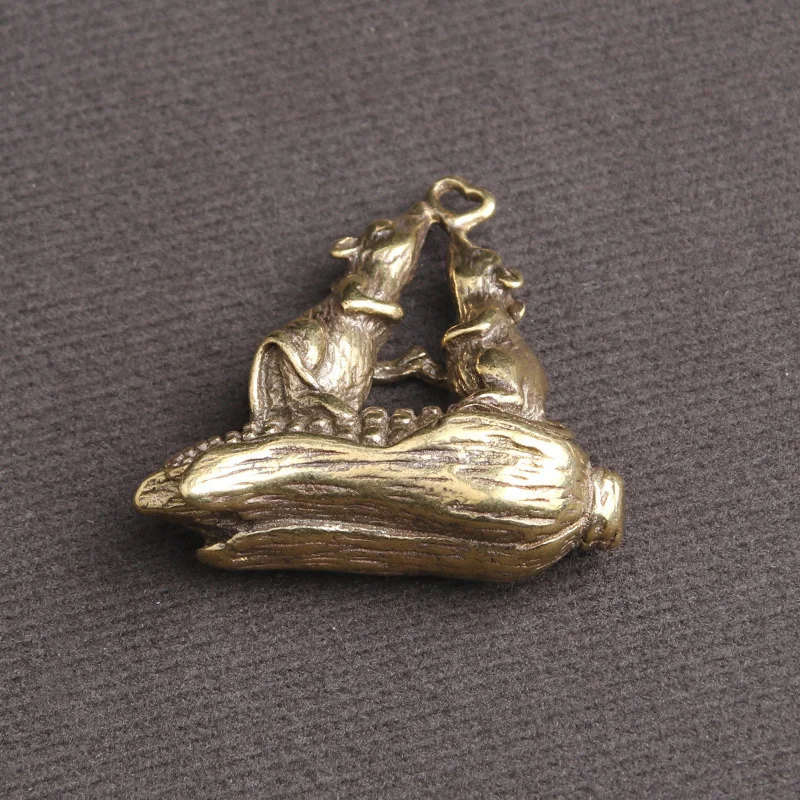 LLavero de ratón de la suerte de latón puro para motocicleta, colgante de coche, joyería colgante, Vintage, Chino - imagen 5