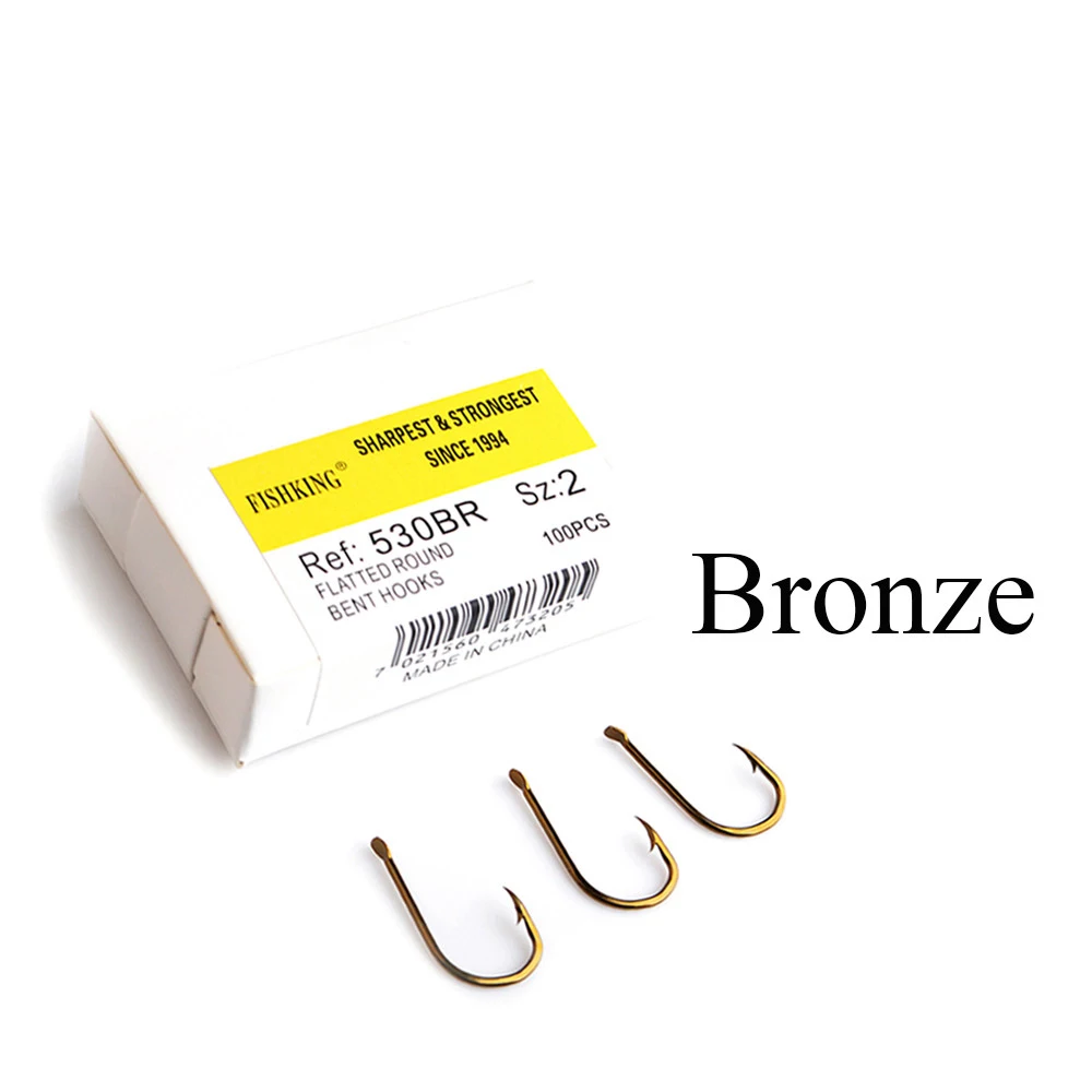FISH KING 100 unids/lote anzuelos de pesca de cristal de bronce afilados planos de acero rico en carbono accesorios de pesca de carpa con púas - imagen 5