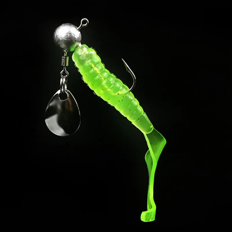 Anzuelo de cabeza de plomo con cuchara giratoria para peces, cebo suave, gusano, señuelo, accesorios, lote de 5 unidades, 2g, 4g - imagen 4