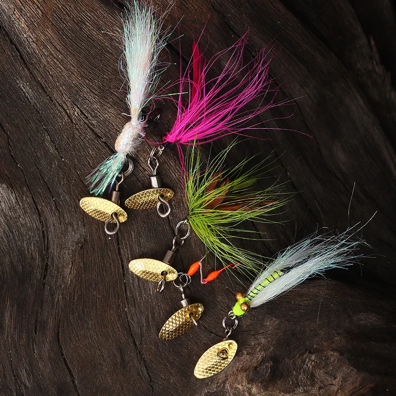 WEIHE 5 uds cebo de pesca con mosca kit de señuelo anzuelo de pesca con mosca combo anzuelos con mosca realistas con pluma y cuchara de metal pesca - imagen 4