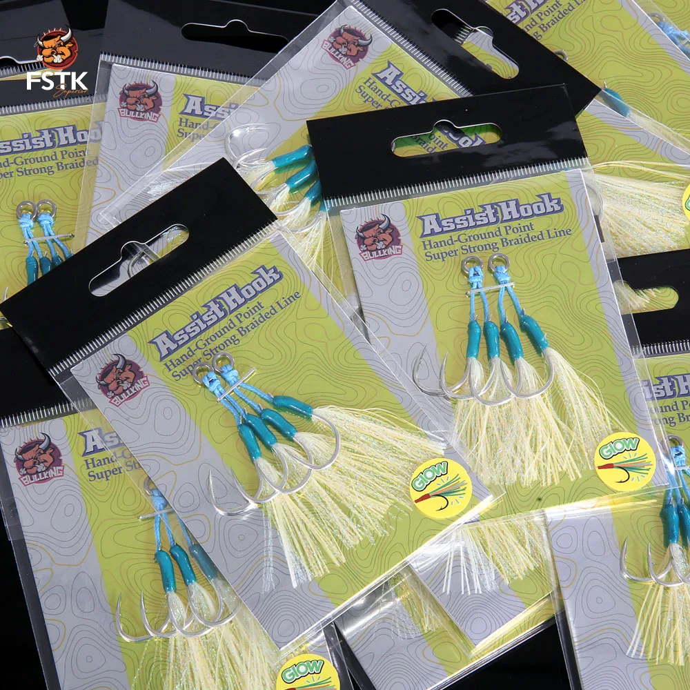 Gancho FSTK Metal Jig Glow Feather Assist Hook12 # 13 # 14 # Gancho de acero con alto contenido de carbono, pegamento epoxi, anzuelo doble, anzuelo de pesca de mar, Jigging lento - imagen 5