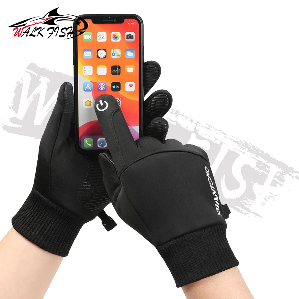 WALK FISH-guantes de pesca de lana antideslizantes para hombres, pantalla táctil térmica, a prueba de viento, impermeable, esquí, correr, bicicleta, motocicleta - imagen 3