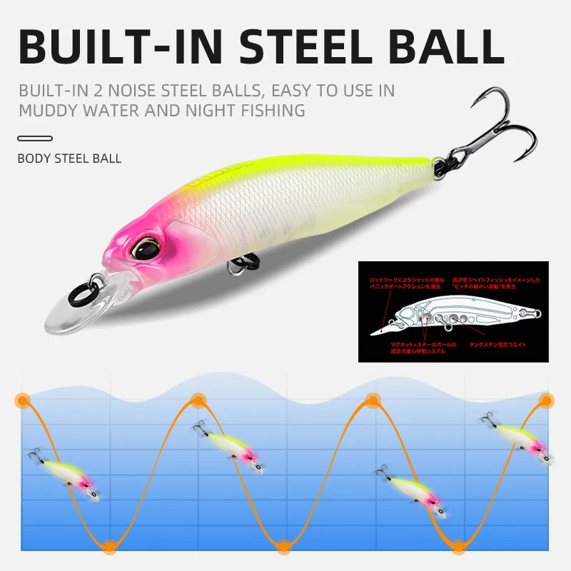 MAVLLOS-Cebo de fundición de 63mm y 5g, sistema de peso magnético, mordedura de pececillo de acero inoxidable, 3 unidades/juego, señuelo de pesca profesional de calidad - imagen 4