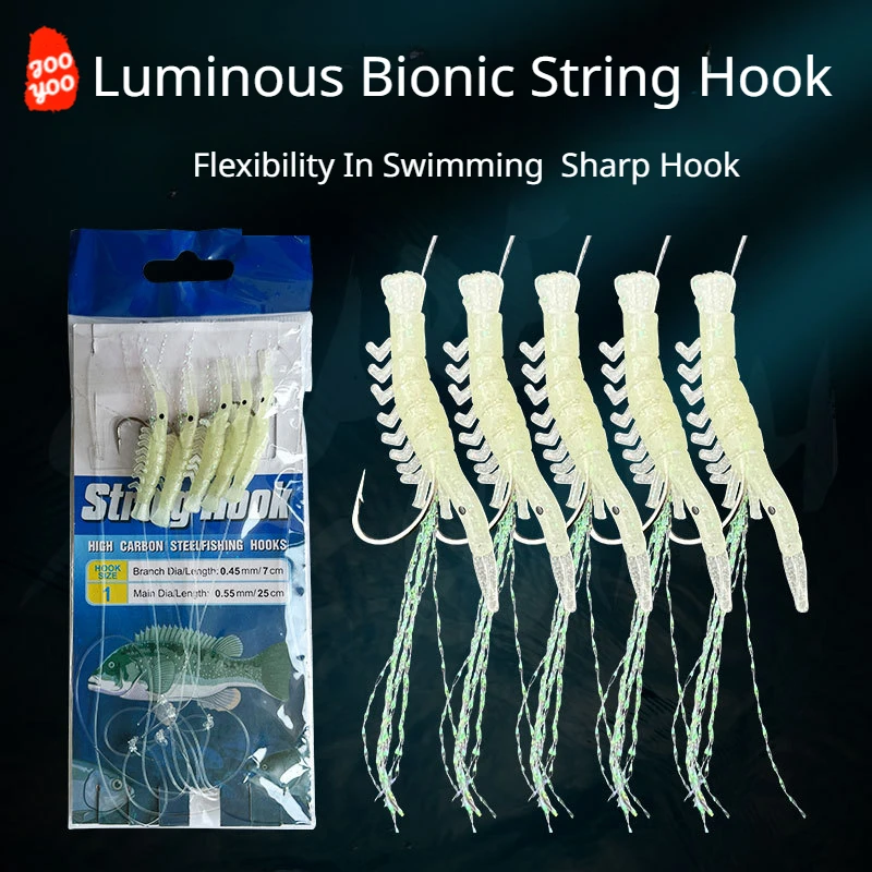Anzuelos biónicos luminosos para pesca, anzuelos de 5 piezas para camarones, camino, camarón, mar, carpa, cruce de Lago y río - imagen 2