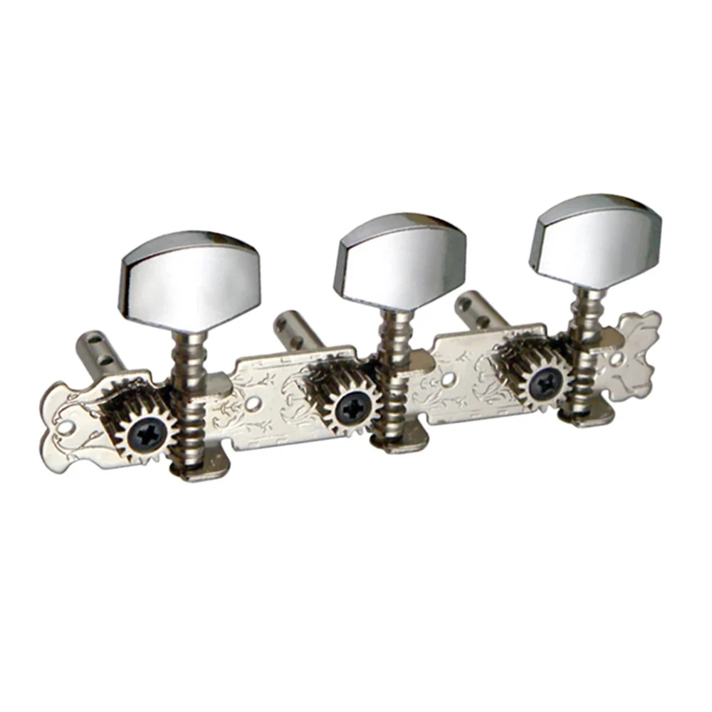 Un conjunto de tres cabezas de máquina de guitarra metálica diseñadas para un ajuste suave y un rendimiento mejorado