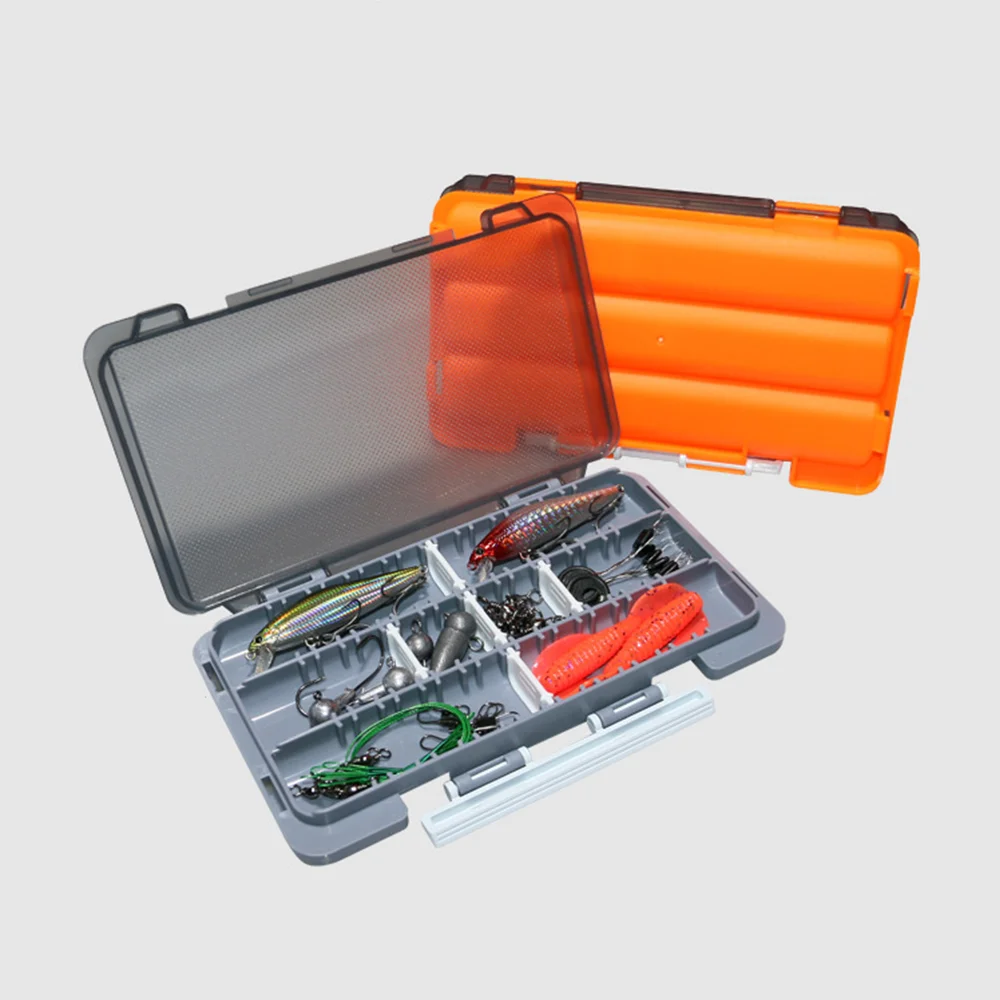 Caja organizadora de materiales de pesca en uso práctico