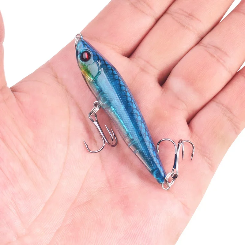1 pieza de hundimiento señuelo de pesca lápiz 7cm 10g, vibrando en forma de pececillo wobblers, cebo duro con 8 # gancho para la lubina y el lucio - imagen 2