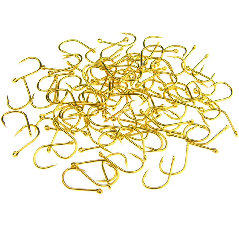 Anzuelo de pesca de acero con alto contenido de carbono, gancho de púas eficiente, dorado, lago, caja de 100 unidades - imagen 3