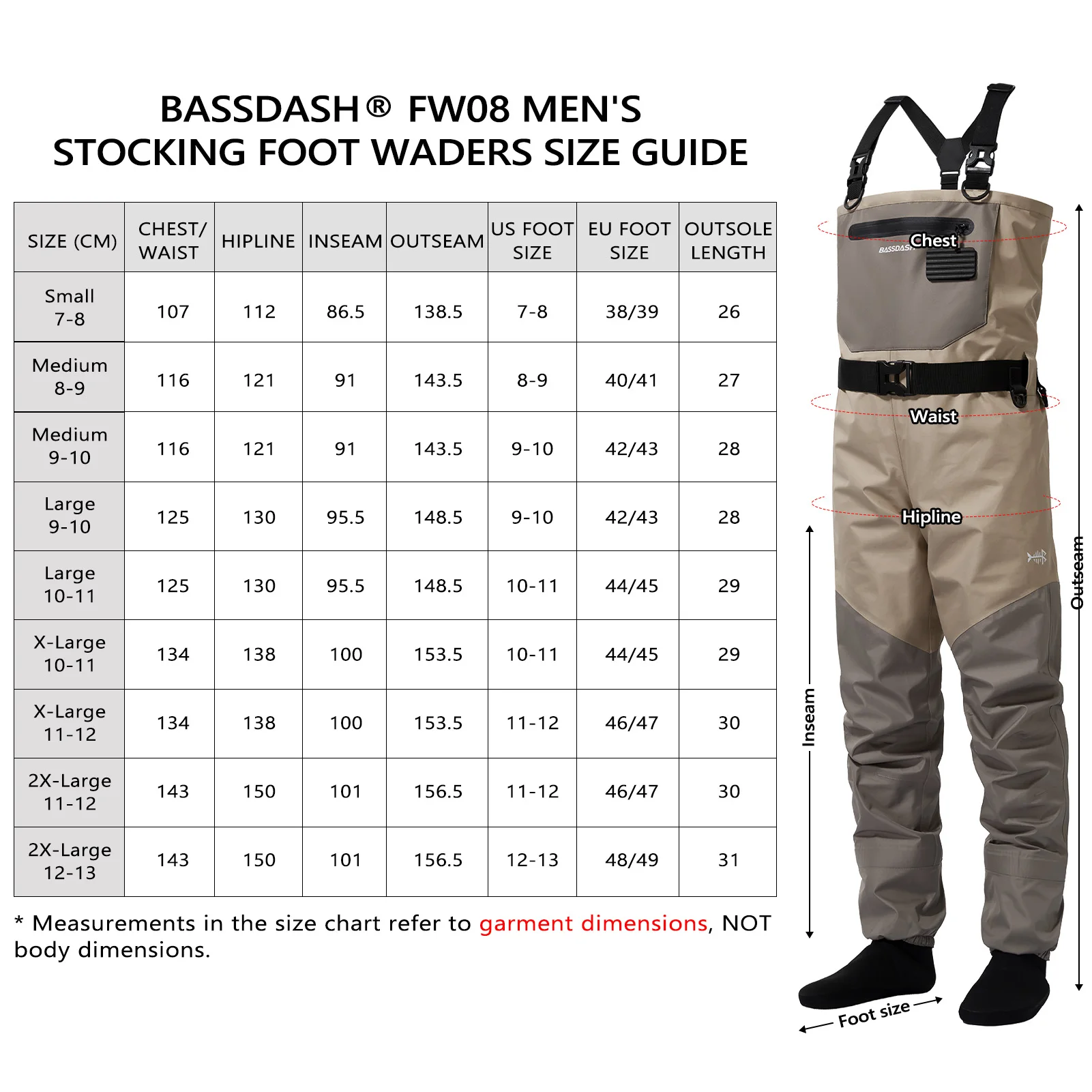 BASSDASH FW08 Trampas transpirables para hombre, impermeables, para pesca con mosca, pecho, pescador, media ligera para pie - imagen 3