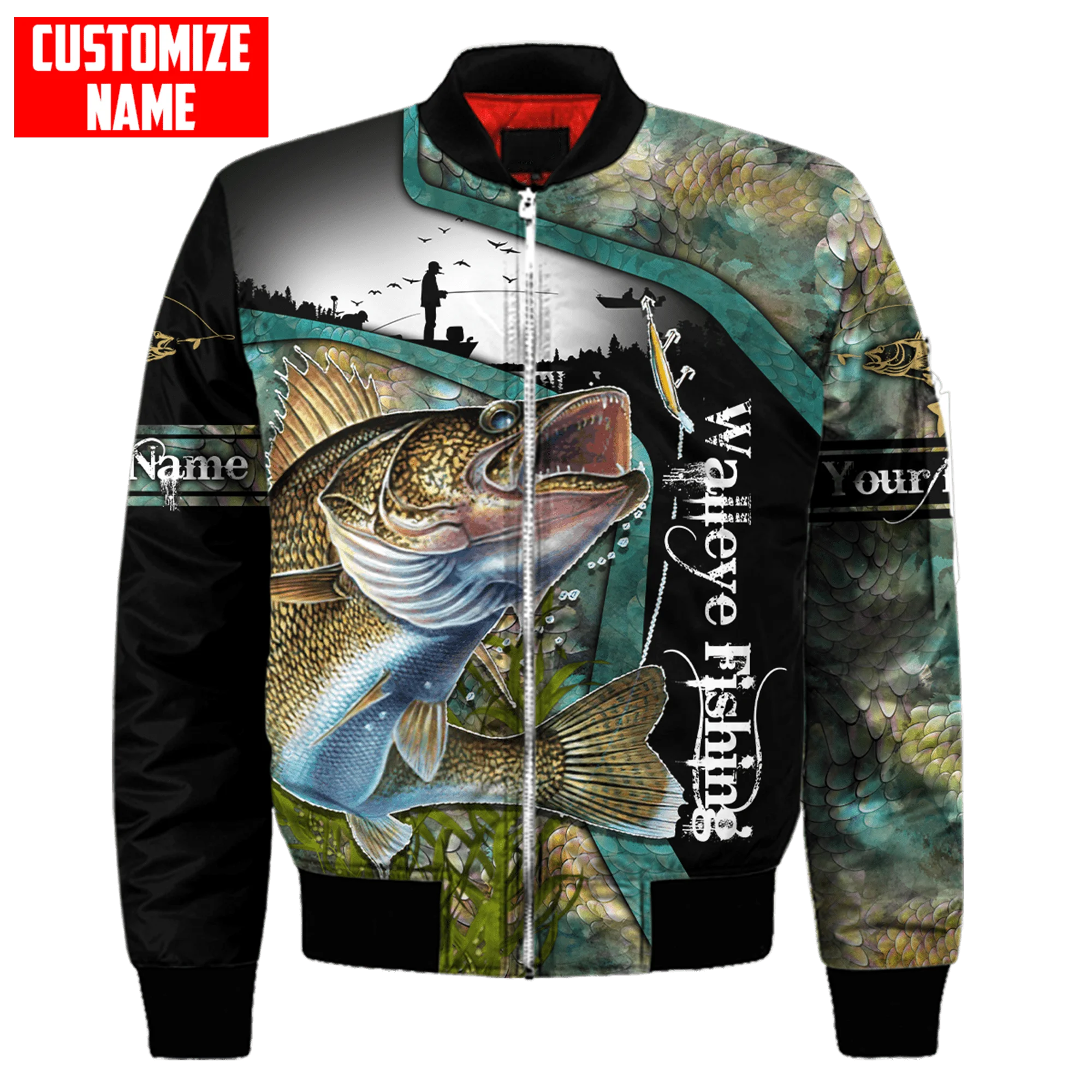 Chaqueta Bomber de invierno para hombre, abrigo con cremallera y bolsillo grueso con estampado 3D de atún/pesca de bagre, chaqueta cálida informal Unisex con cremallera, FX-04 - imagen 4