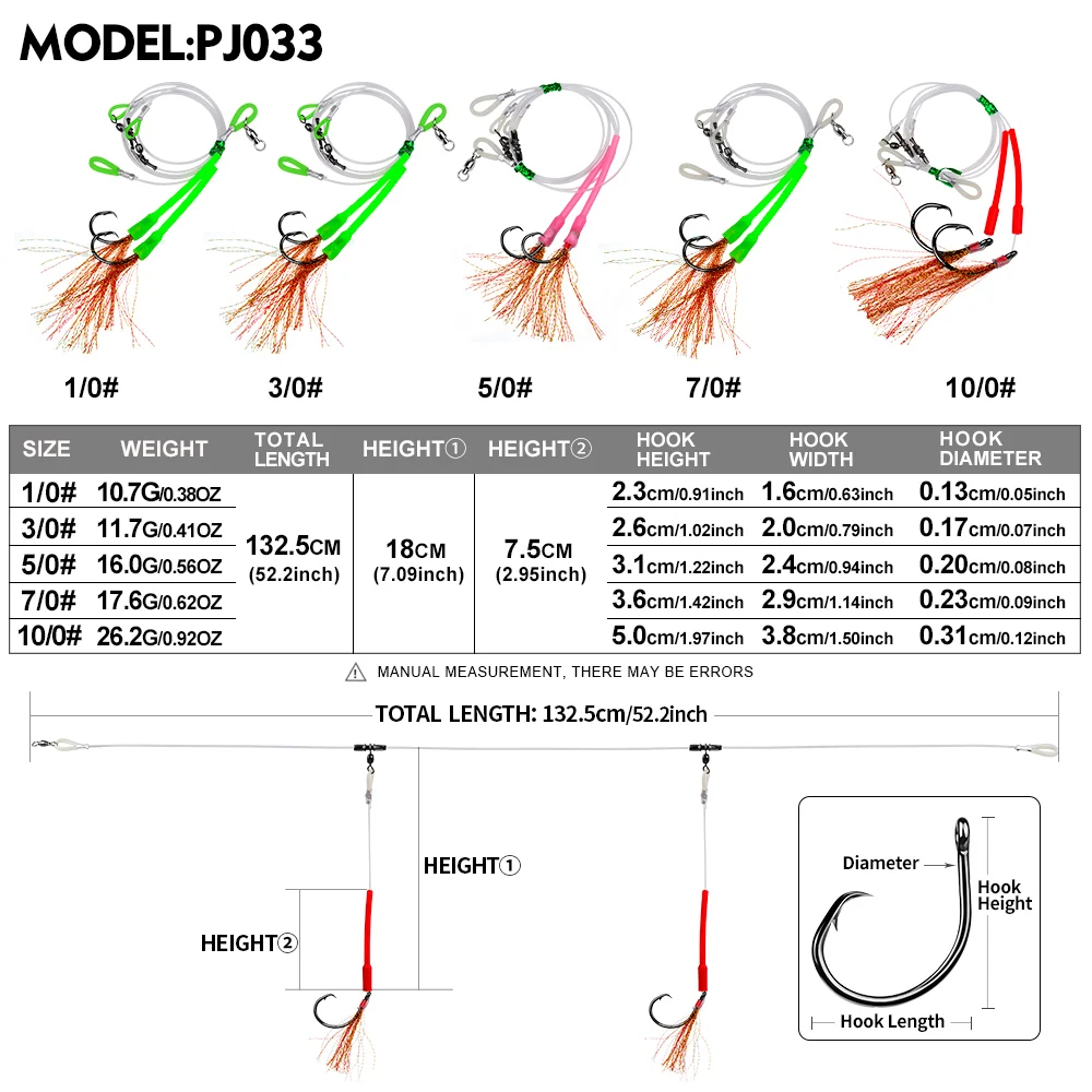 Proberos 2 piezas luminosas atadas a mano aguas profundas Hapuka Groper Cod Rig, Flasher Sabiki Rig con gancho circular de atún 1/0 3/0 5/0 7/0 10/0, - imagen 3