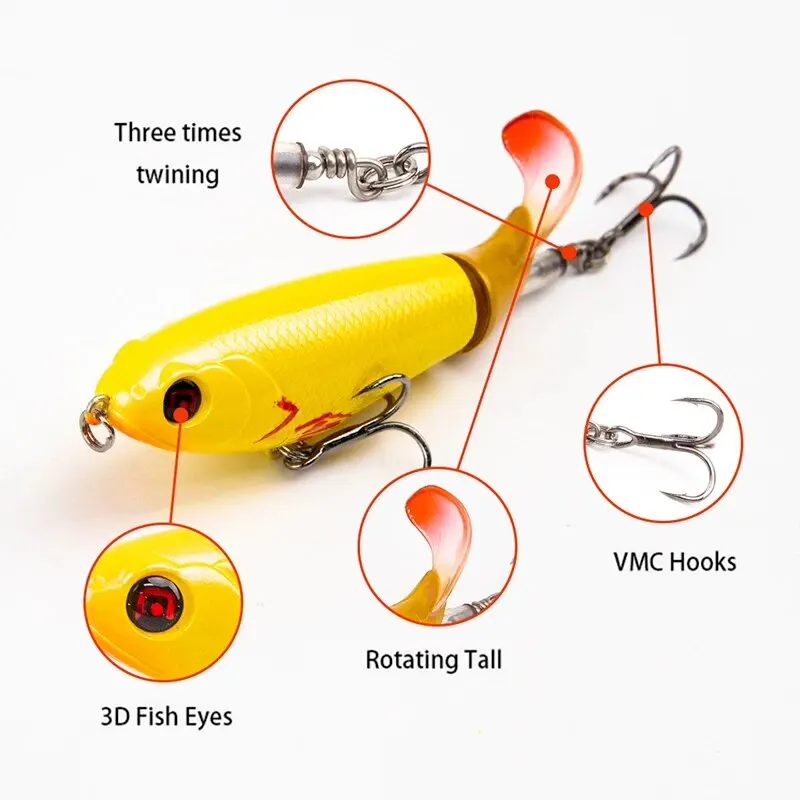 Señuelos de Pesca Whopper Plopper 5 uds 17g Plopper Topwater con cola giratoria cebo Artificial duro Crankbait Wobblers aparejos de Pesca - imagen 3