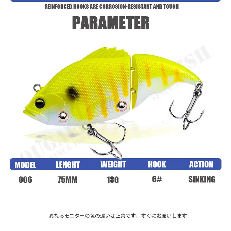 Lipless Swimbait señuelo de pesca con vibración, 75mm, 13g, Wobblers, accesorio para Peche, hundimiento lento, Isca Artificial, aparejos de broche Leurre - imagen 2