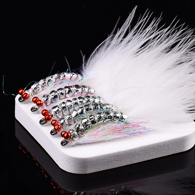 5 uds pesca con mosca tela de fibra suave de hielo Charlie señuelo boca curva perca mandarines cola roja señuelo gancho para el cabello - imagen 3